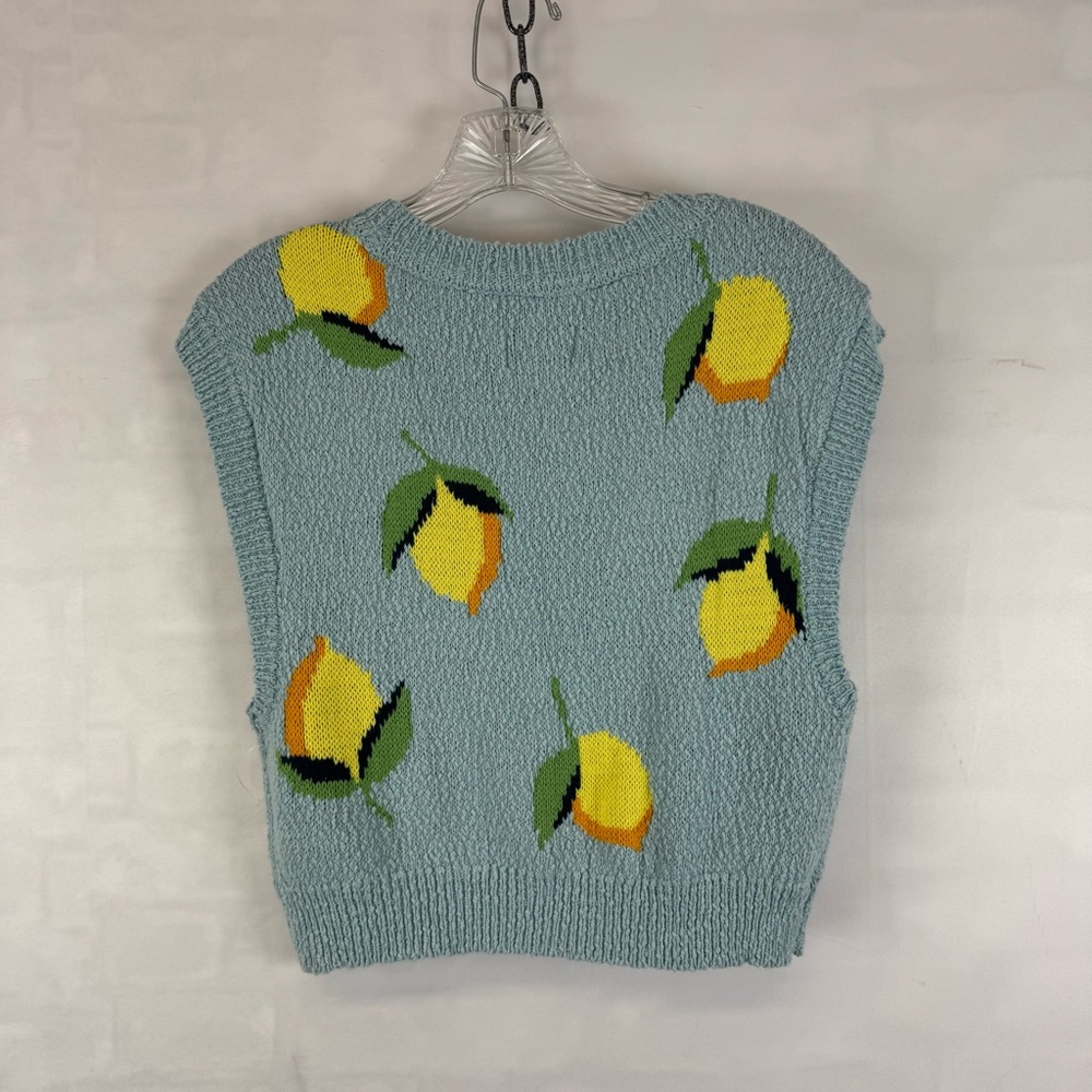 Maeve Anthropologie Lemon Knit Sweater‎ Vest Blue Yellow Sleeveless Size Small - Picture 10 of 11